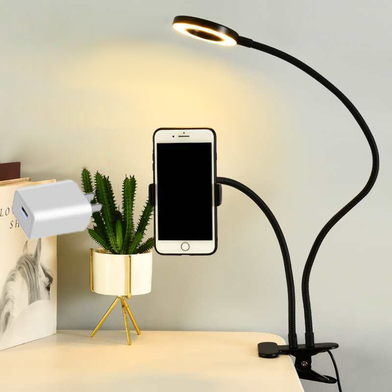 Photography Lighting Overhead - ที่วางโทรศัพท์มือถือแบบยืดหยุ่นสากลพร้อมไฟวงแหวนเซลฟี่สํานักงาน Lazy Bracket โคมไฟตั้งโต๊ะไฟ LED สําหรับไฟเติมสตรีมสด