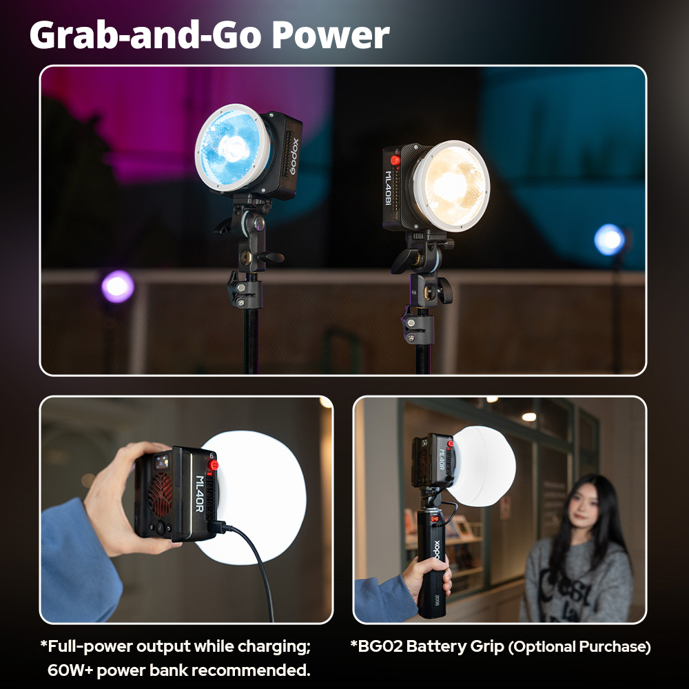 Photography Lighting Placement - ไฟวิดีโอ LED พกพา Godox ML40Bi 40W