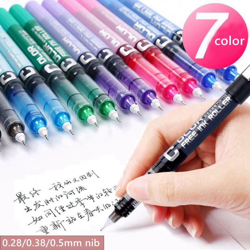 Coloured Gel Set - 7ชิ้น/เซ็ตขนาดใหญ่ความจุของเหลวตรง Roller ปากกาหมึกเจล0.28/0.38/ปลายเข็ม0.5มม.สีหมึกปากกาโรงเรียนเครื่องเขียน Office